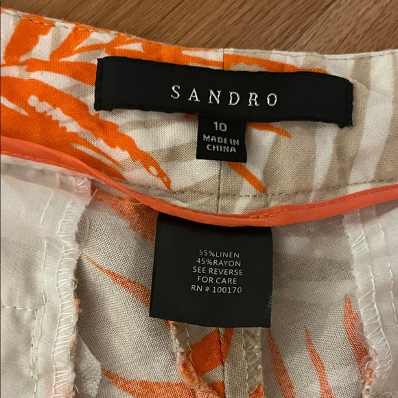 Sandro Orange and White Leaf Print Women's Bermudas - Picture 5 of 5